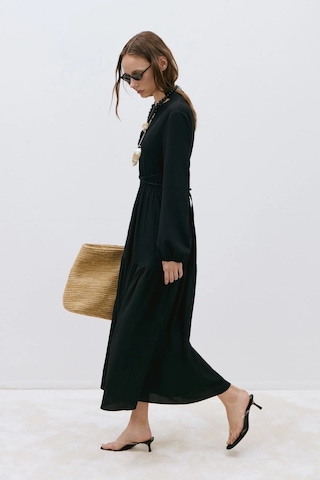 Suud Collection Siyah Mia Kuşaklı Maxi Elbise