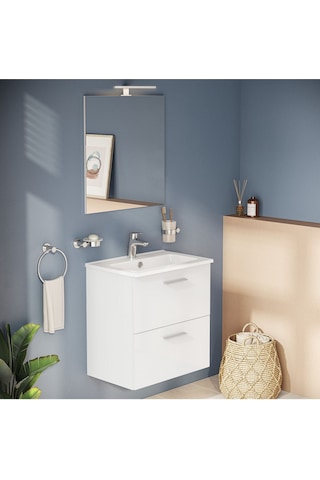 Mia 75021 Banyo Dolabı Seti, Çekmeceli, 60 Cm, Parlak Beyaz
