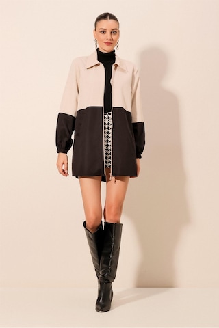 5909 Çift Renkli Mevsimlik Trençkot - Siyah Siyah