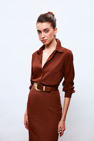 Sateen Düz Klasik Gömlek - Kahve-132874 Kahve