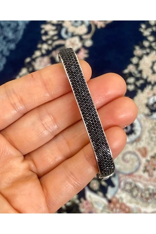 925 Ayar Gümüş Siyah Spinal Bilezik 318 Beyaz
