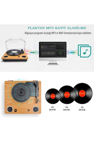 Record Master Tt249 Retro Pikap - Bluetooth + Mp3 Kayıt Özelliği