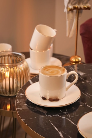 Hayal 12 Parça 6 Kişilik Altın Yaldız Porselen Kahve Takımı