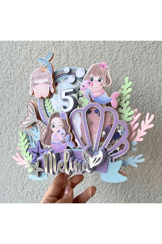 Deniz Kızı Temalı Kız Çocuk Doğum Günü İsme Özel 3d Pasta Süsü Cake Topper Çocuk
