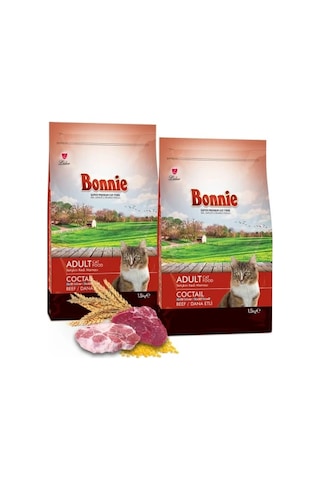 Bonnie Renkli Taneli Dana Etli Yetişkin Kedi Maması 1,5 Kg X 2 Adet
