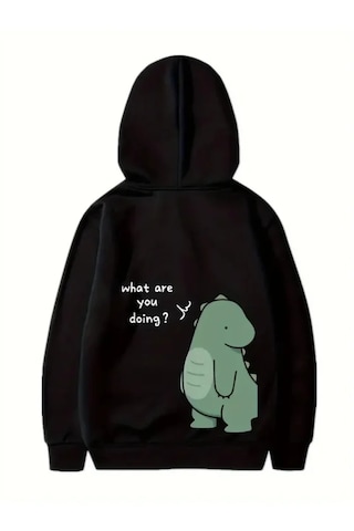 Modi Sevgililer Günü Baskılı Oversize Kapüşonlu Sweatshirt Hoodie - Siyah Açık Siyah