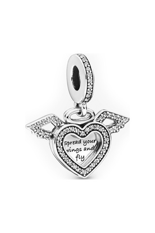 Nur Silver Melek Kanatlı Sallantılı Kalp Gümüş Charm Nur-bl00153