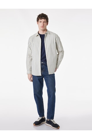 Koton Regular Fit Klasik Yaka Pamuklu Uzun Kollu Gömlek Lacivert Çizgili 6sam60029hw 7s2