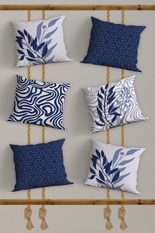 Belle Benoit Yılbaşı Baskılı Dekoratif 6'lı Koltuk Kırlent Kılıfı Beyaz - Lacivert