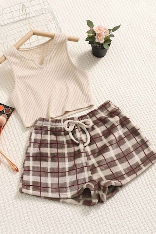 Merry See Altı Peluş Polar Üstü Örme Kolsuz Pijama Takımı 001