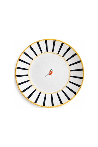 Grandora Kuş Desenli Siyah Çizgili 6 Lı Pasta Ve Tatlı Tabağı Seti 20 Cm Modern Sunum Ve Kahvaltı Tabakları Siyah