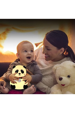 5 Farklı Renk Modlu Panda Figürlü Pofuduk Led Gece Lambası Yumuşak Dokulu Çocuk Odası Ve Dekoratif Şarjlı Ort Renkli