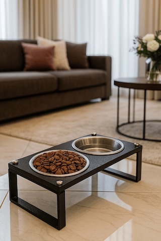 Reyo Ok-ay Store Zorvia Paslanmaz Çelik Kedi Köpek Mama Ve Su Kabı Standı, %10 Eğimli, Ergonomik, Yükseltilmiş Sağlıklı Beslenme, Siyah-siyah