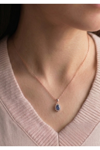 Klasik Pırlanta Anturaj Damla Safir Kolye Rose Gold 40881917