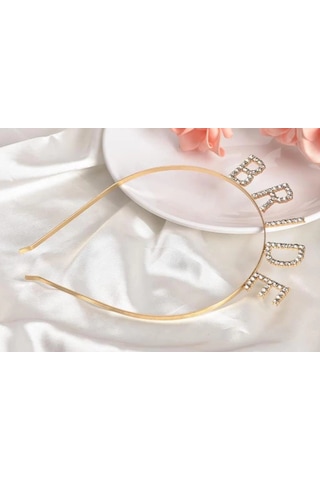 Mey İthalat Altın Gold Renk Bekarlığa Veda Kristal Taş Bride Tacı İthal 16x10 Cm