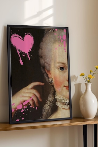 Marie Antoinette Çerçeveli Tablo Modern Dokunuşlu Klasik Sanat Kadınlara Özel Hediye Altered Art