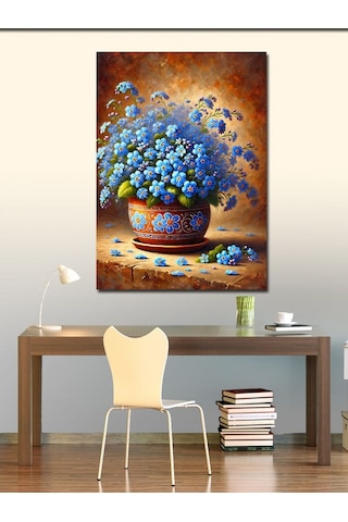 Kanvas Tablo Çini Vazoda Mavi Çiçekler 50cmx70cm