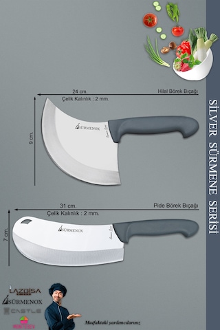 Sürmene Silver Serisi Gri Sap Mutfak Bıçak Börek Bıçağı Pizza Pide Bıçağı 2 Li Set Srm-03 Gri