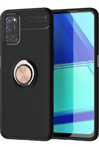 Oppo Reno A52 Kılıf Yüzüğü Stant Ve Araç Tutucu Olabilen Şık Esnek Premium Silikon Kapak Ryc/ravel Siyah - Rose Gold