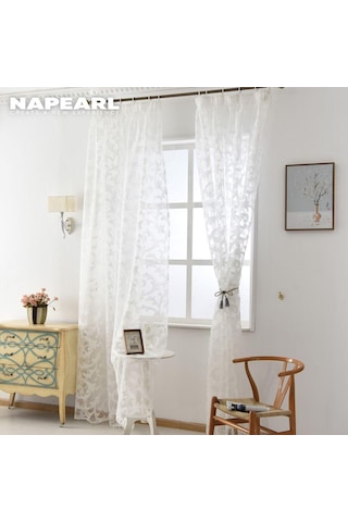 Beyaz 1 Pc Napearl Jakarlı Sırf Ev Dekor Için Jakarlı Tül Perde