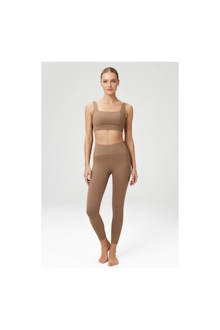 Yüksek Bel Toparlayıcı Tayt & V Sırt Destekli Spor Sütyeni - Sculpt Set Kahverengi