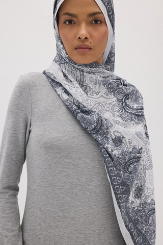 Mirsoy Scarf Elisa Pamuk Etnik Desen Şal Gri