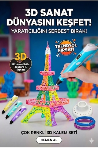 Büro Ev Ofis Hobi Atölyesi İçin 3d Üç Boyutlu Dijital Göstergeli Mavi Kalem 3filament Seti
