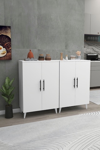 Meta 6 Raflı 4 Kapaklı Çok Amaçlı Xl Dolap Mutfak Banyo Balkon Erzak Killer Dolabı - Beyaz