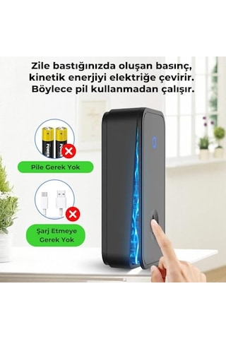 Kablosuz Kapı Zili Seti Pil Gerektirmez, Kinetik Enerjili Kapı Zili Pilsiz Şarjsız Kablosuz Fişi Prize Tak Çalıştır, Led Işıklı, Su Geçirmez, Ev Ofis Villa İçin Uygun 1 Verici + 1 Alıcı