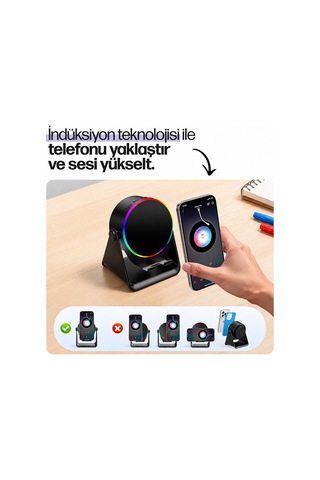 Soundpad 5ın1 - 5w - 2000mah Temas İle Ses Yükseltme - Telefon Stand - Usb-c Şarj Siyah İndiksiyon Ses Yükseltici Bluetooth Hoparlör Speaker Ekd-s10 5705