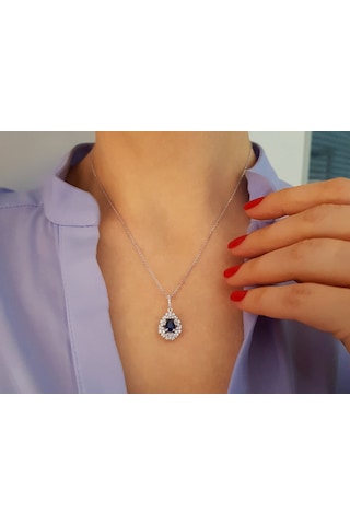 Sirius Pırlanta Ve Damla Safir Taşlı Anturaj Kolye 0823P0027