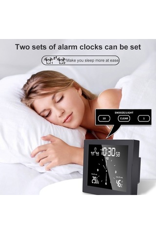 Ts-wp10-b Su Geçirmez Banyo Duvar Saati Zamanlayıcı Ev Termometresi Higrometre Siyah