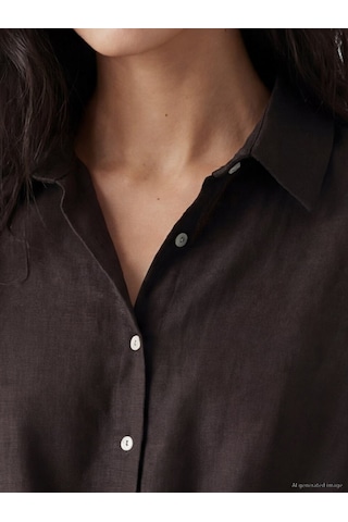 Lcw Vision Kahverengi Crop Keten Karışımlı Kadın Gömlek
