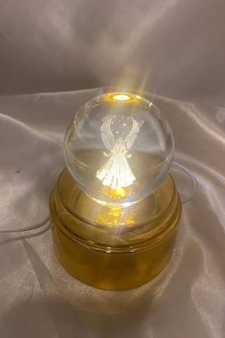 3d Led Işık Cam Küre Tek Renk Kristal Küre Fanta Zi Dekoru Gece Lambası Günışığı Gold Dönene Kaideli 6 Cm Kanatlı Melek