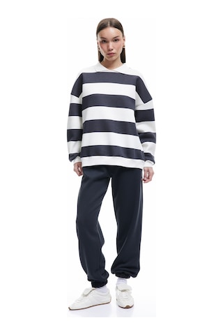 Koton Çizgili Oversize Şardonlu Polo Yaka Sweatshirt Antrasit Çizgili 6wal10247ık Antrasit Çizgili