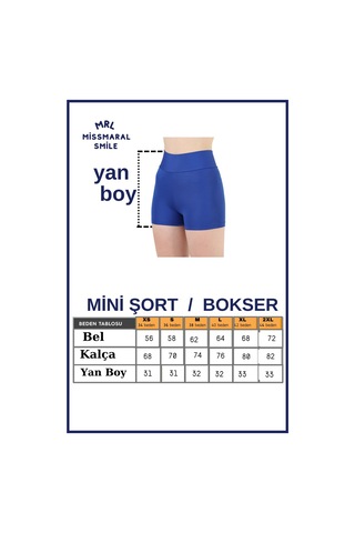 Missmaral Kadın Mavi Yüksek Bel Toparlayıcı İç Göstermeyen Boxer Şort Deniz, Havuz & Günlük Kullanım İçin Saks Mavi