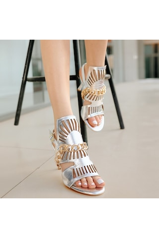 Sepet365 Lidya Gümüş Cilt Topuklu Ayakkabı Çok Renkli