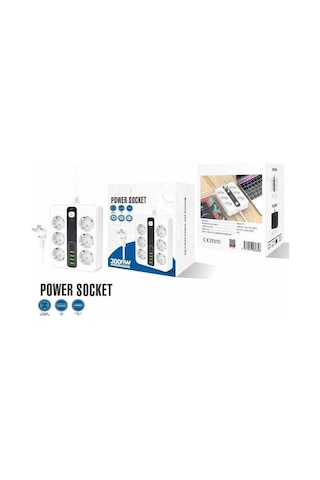 6'lı Grup Priz 4xusb 2xtype-c Çıkışlı Isıya Dayanıklı Power Tuşlu 2 Mt Kablolu Priz Çoğaltıcı Standart