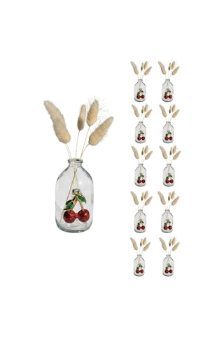 10 Adet Şeffaf Cam Mini Vazo Kiraz Dekorlu 9 Cm Kirazlı Dekoratif Minik Vazo Çiçeksiz Diğer