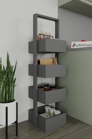 Multi 4 Katlı Mutfak Sepeti, Çok Amaçlı Mutfak Rafı, 4 Raflı, Antrasit, 120 Cm Antrasit
