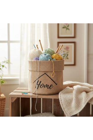 Lexroo "home" Mini Jüt Saksı Kılıfı Krem Renk Katlanabilir Kumaş Bitki Sepeti Standart