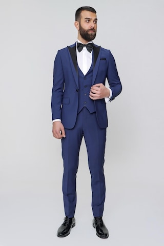 Efor Black 034 Slim Fit Yelekli Çıkarılabilir Saten Yaka Parlement Damatlık Smokin Takım Parlement
