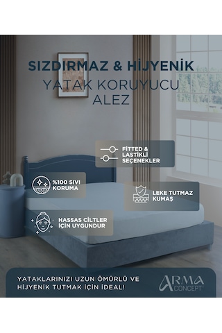 Sızdırmaz & Hijyenik Yatak Koruyucu Alez Fitted Bazalı Çift Kiş Beyaz