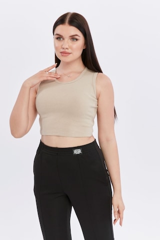Bella Dossi Rahat Kaşkorse Kolsuz Sıfır Yaka Kadın Crop Top Ekru