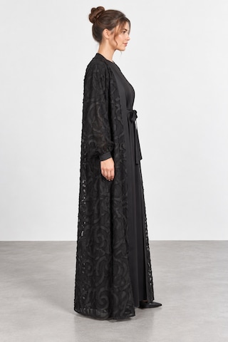 Bihan Store Kadın Tam Boy Uzun Kollu İç Elbiseli İkili Abaya Takım W27-9002 - Siyah