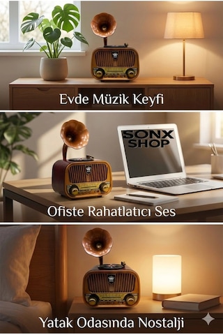 Durukar Gramofon Tasarımlı Nostaljik Bluetooth Radyo Hoparlör Müzik Çalar