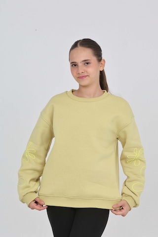 Toontoy Kız Çocuk Relax Fit Bisiklet Yaka Düşük Omuz Sweatshirt Açık Yeşil