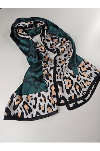 Miorel Scarfs Leopar Tema Cd Tema Vual İpek Şal Aksesuar Fular Silk Scarfs Shawl Hijab Yeşil