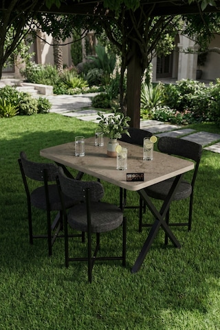 Mutfak Masası 4 Sandalyeli Set 110x70 Cm Modern Bahçe Cafe Masa Takımı 4 Kişilik Tedy 9883 Anstrasit Çok Renkli