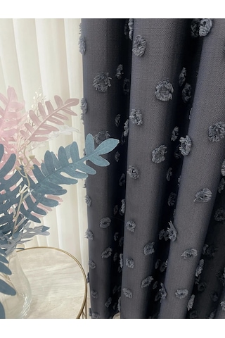 Brillant Carla Puffy Püsküllü Perde İstenilen Tüm Ölçülerde Antrasit Antrasit